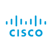 Bildet har Cisco-logoen. Den består av en serie vertikale blå søyler som varierer i høyde over navnet "Cisco" skrevet med små blå bokstaver. Designet symboliserer en abstrakt bro og gjenspeiler dens opprinnelse fra San Francisco, og understreker Ciscos ekspertise innen IT-sikkerhet og Skytjenester.